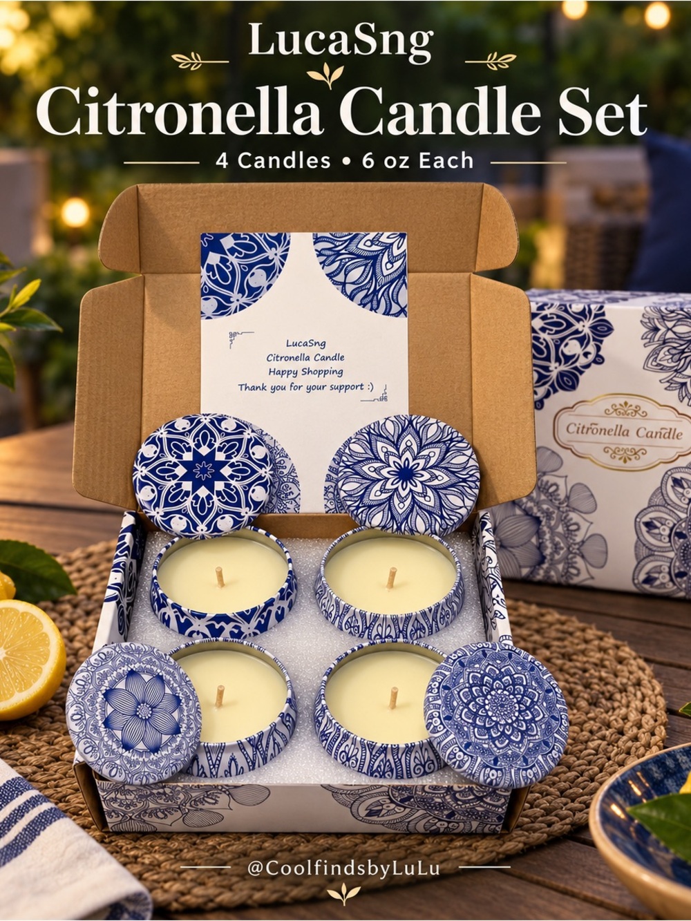 LucaSng Citronella Candles 2.2 oz Set of 4